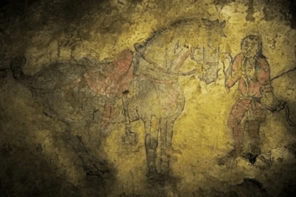 Image of a wall painting from the Gokturk Empire era in Central Asia