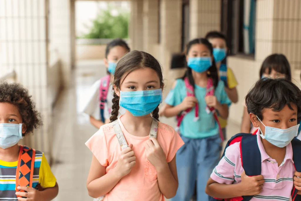 Image of children wearing masks during the COVID 19 outbreak