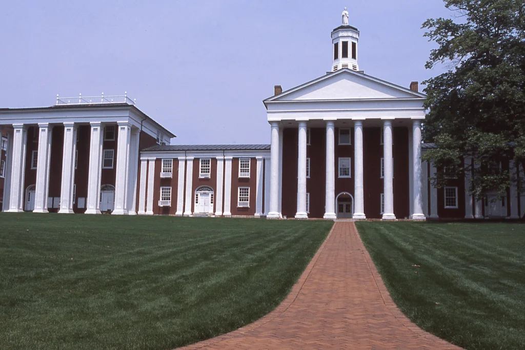 Image of the colonnade at Washington and Lee University, showcasing one of the oldest U.S. colleges.