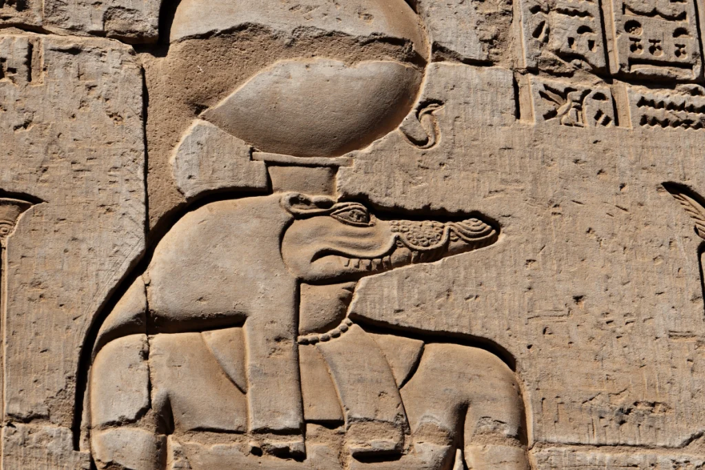 Image of a wall relief of the ancient Eguptian god Sobek