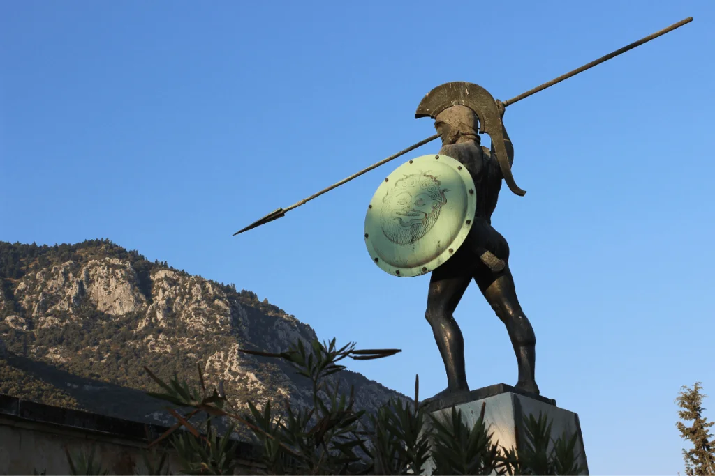 Image of a statue of a warrior common in one of the most famous ancient Greek city states, Sparta