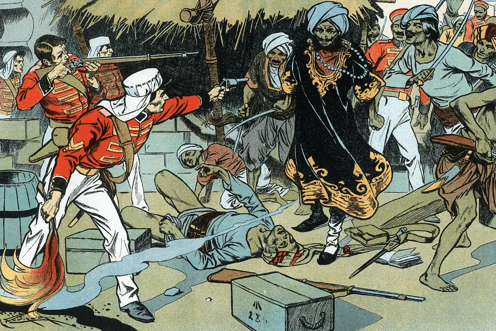 Image of soldiers of the British Empire engaging Indian soldiers during the Indian Rebellion of 1857