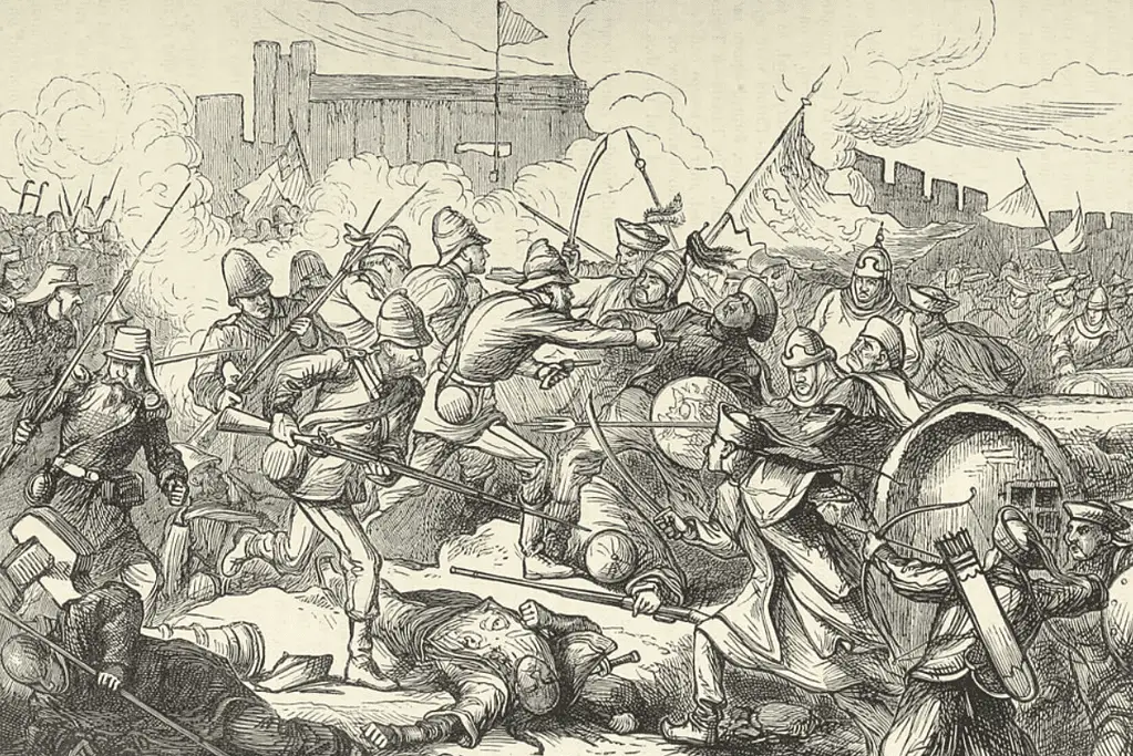 Image of troops from the British Empire fighting in the Opium Wars with China
