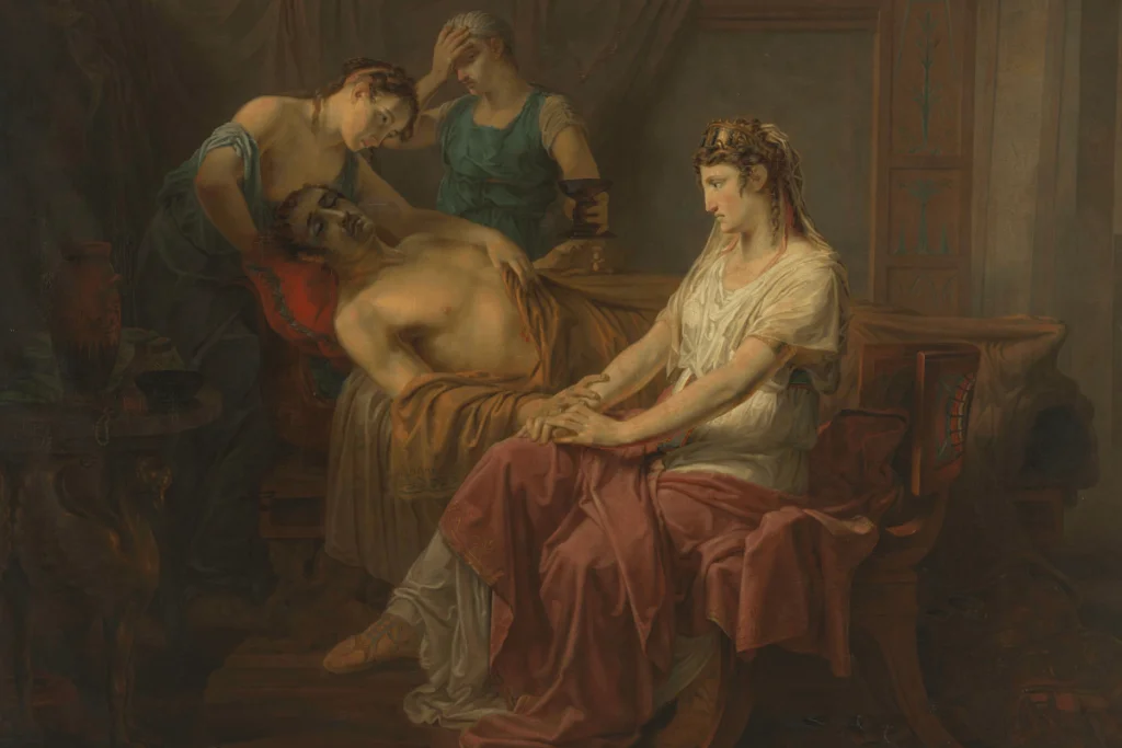 Image of an artist's rendition of the death of Marc Anthony after the ancient Battle of Actium