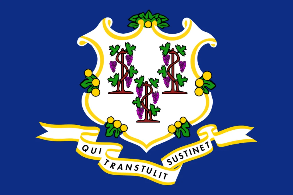 Image of the state flag of Connecticut, a state with one presidential birthplace
