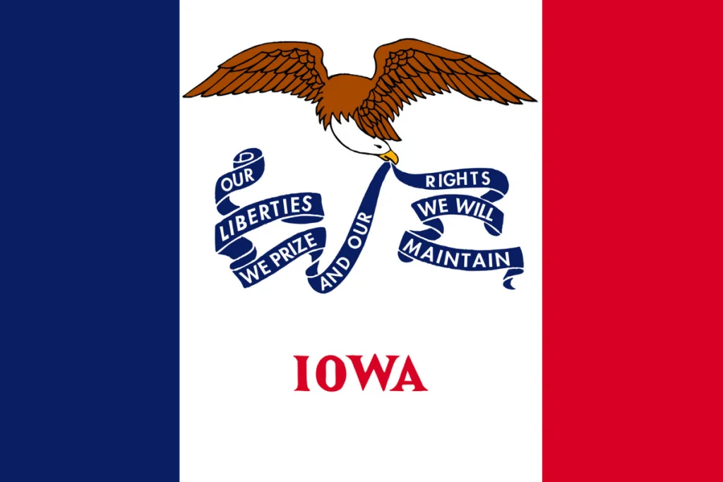 Image of the state flag of Iowa, a state with one presidential birthplace