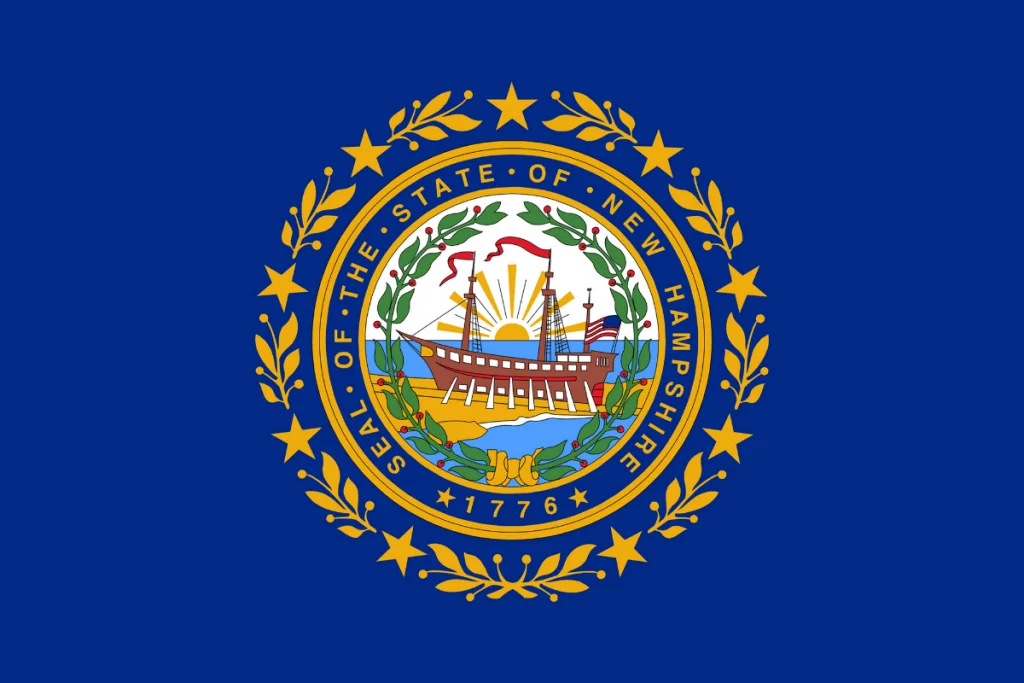 Image of the state flag of New Hampshire, a state with one presidential birthplace