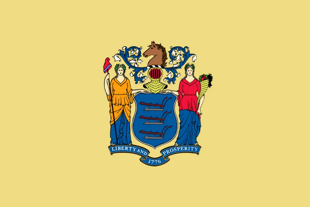 Image of the state flag of New Jersey, a state with one presidential birthplace