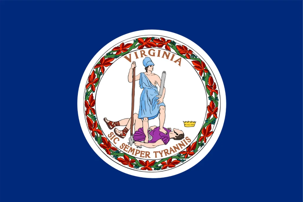 Image of the state flag of Virginia, the state with the most presidential birthplaces, the state with the second most presidential birthplaces
