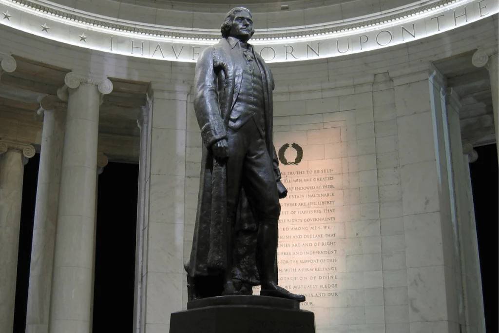 Image of a statue of Thomas Jefferson inside the Jefferson Memorial in Washington D.C.
