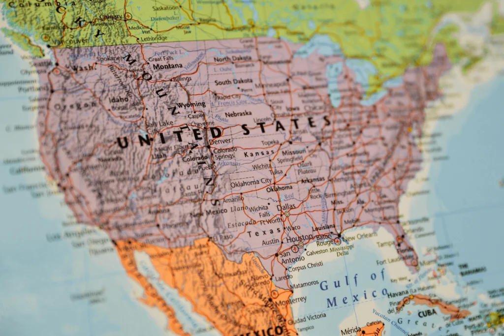 Image of a globe with the United States in focus