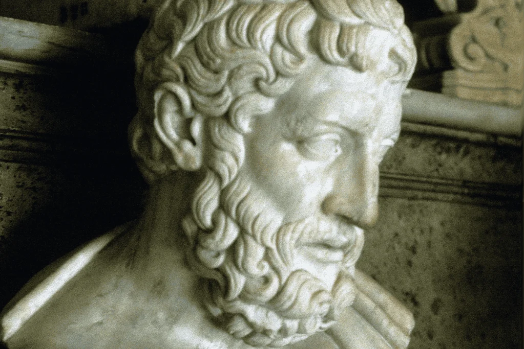 Image of a stone bust of the ancient Greek philosopher Epicurus.