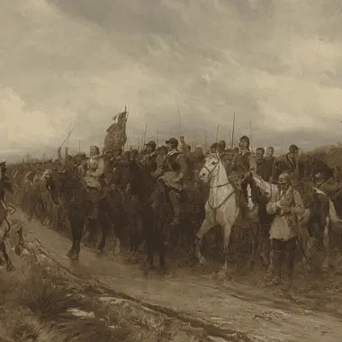 Image of a painting featuring Oliver Cromwell prior to one of the great battles of the Enlish Civil War