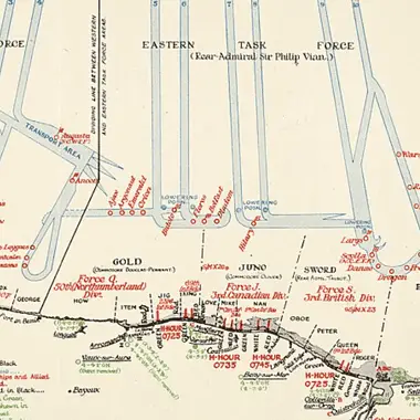 Image of the invasion map of the beaches at D-day for an article covering 10 interesting facts about D-day