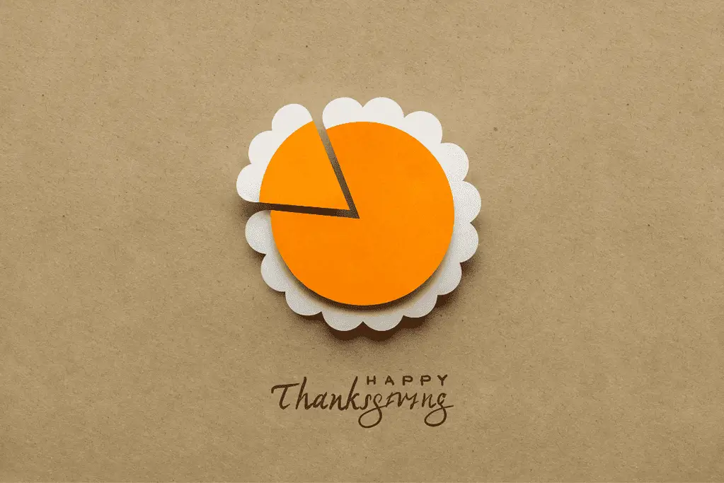Image of a cutout design of a pumkin pie for an article on fun facts about Thanksgiving.