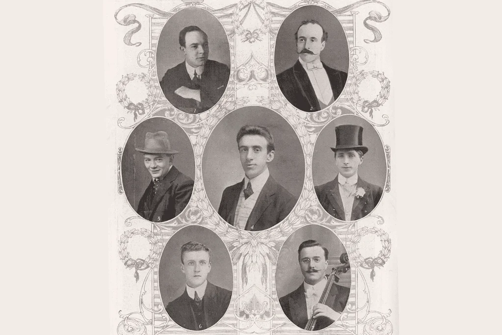 Image of the Titanic's musicians, captured in a pre-voyage photograph, without knowing that they would play their last notes during the impending tragedy for a blog post covering interesting facts about the Titanic sinking.