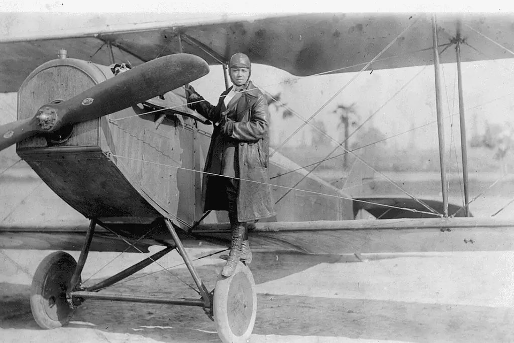 pioneers-of-aviation-bessie-coleman Image of 1920s aviation pioneer Bessie Coleman prior to flight.