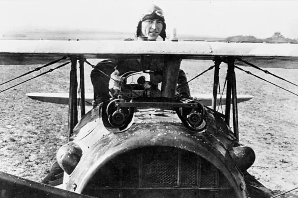 pioneers-of-aviation-eddie-rickenbacker Image of aviation pioneer Eddie Rickenbacker in a French SPAD S.VIII.