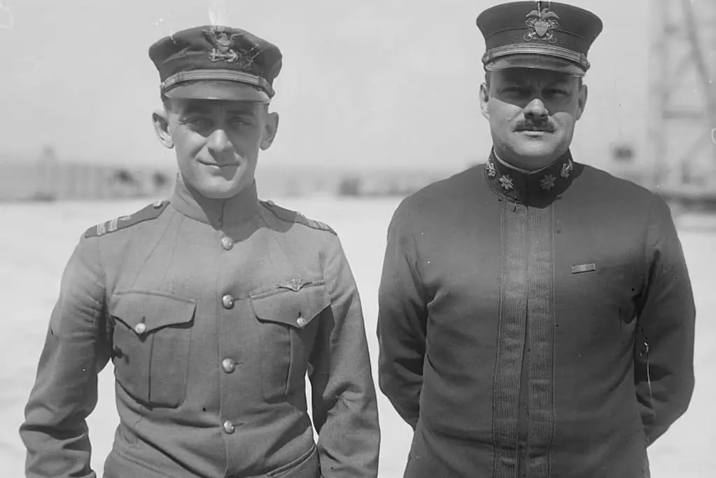 pioneers-of-aviation-eugene-stone Image of the first U.S. Coast Guard aviator Elmer Fowler (L) and naval officer R.A. Lavender.