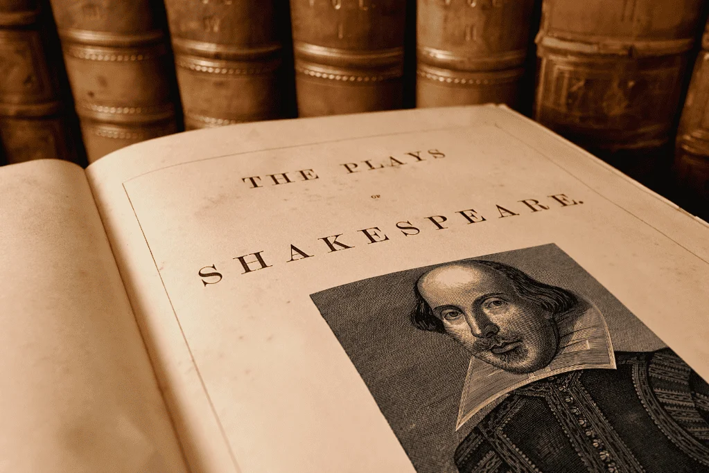Image of a book containing the works of William Shakespeare.