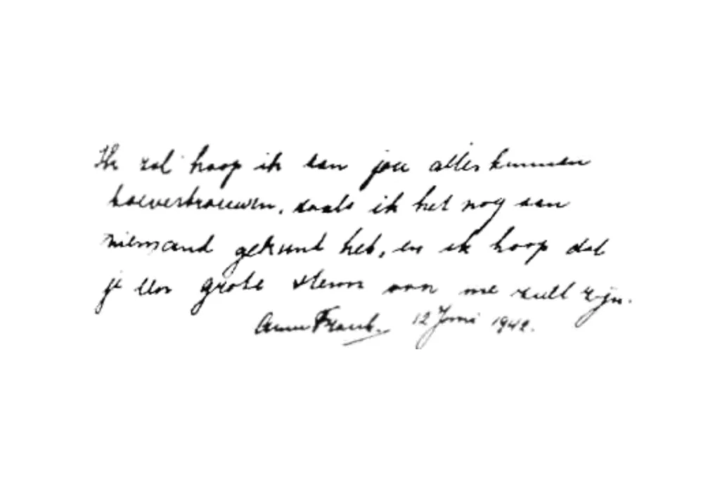 Image of text from the diary of Anne Frank for a blog post covering 10 facts about Anne Frank.