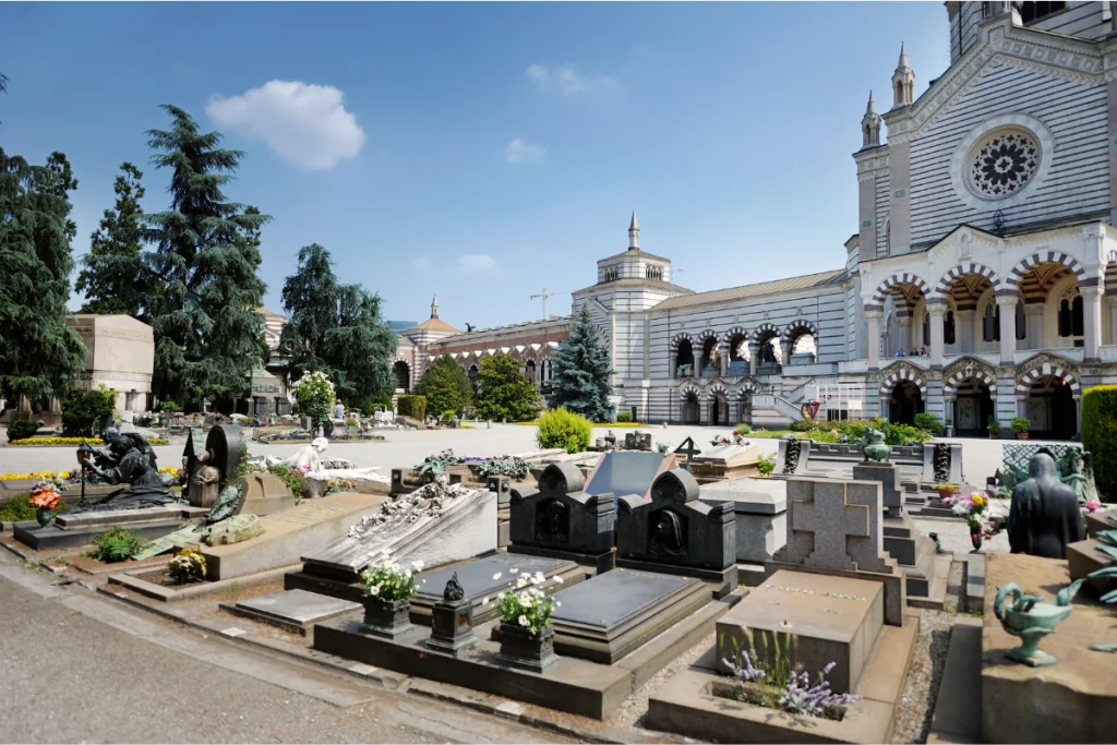 Image of Cimitero Monumentale: Milan's marble runway where Italian art and eternity strut in style.