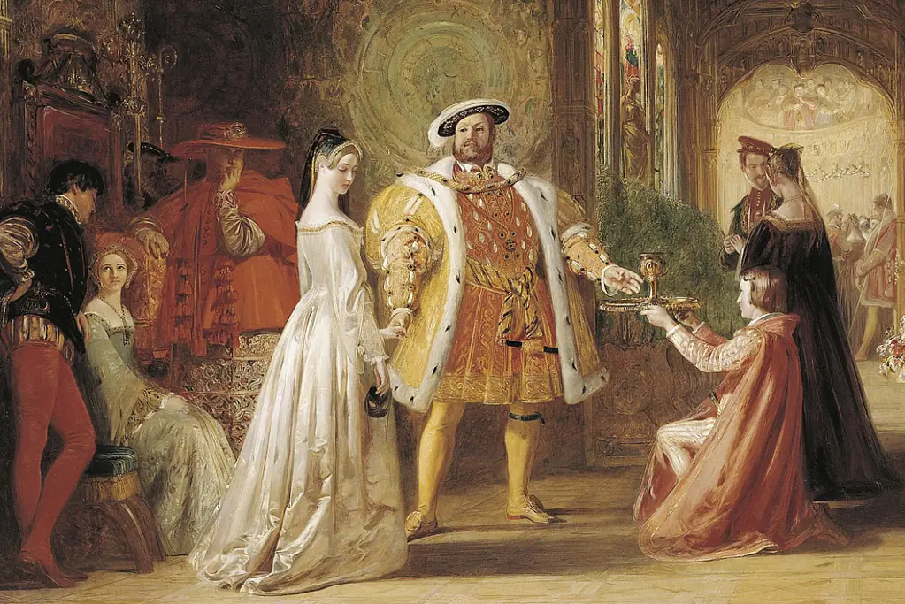 Image of Henry VIII with Anne Boleyn displaying his ever-growing waistline.