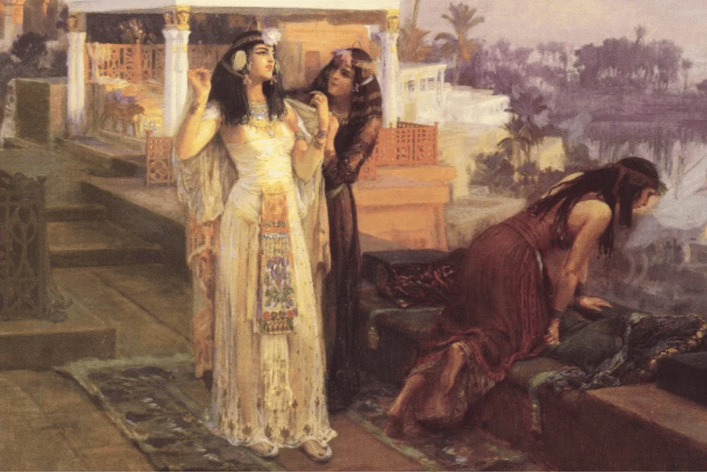 facts-about-cleopatra-main Image of an image of Cleopatra and her handmaidens by the Nile River for a blog post covering interesting facts about Cleopatra.