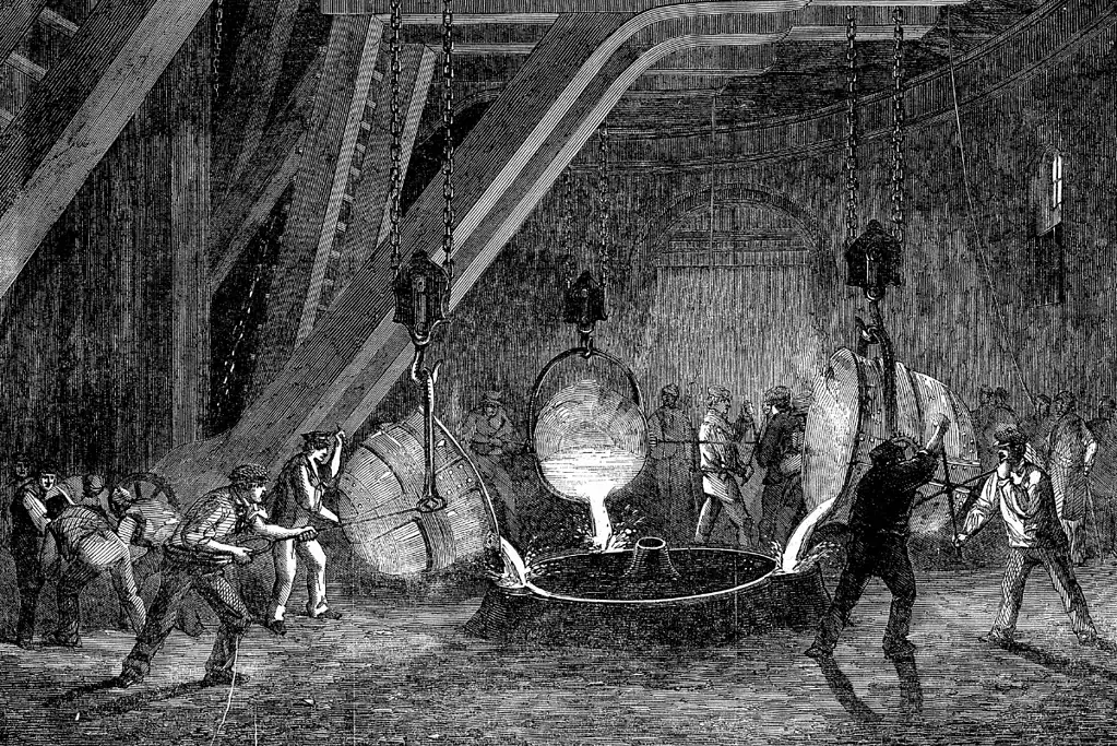 Image of a sketch of an 19th century foundry for a blog post covering significant historical events.