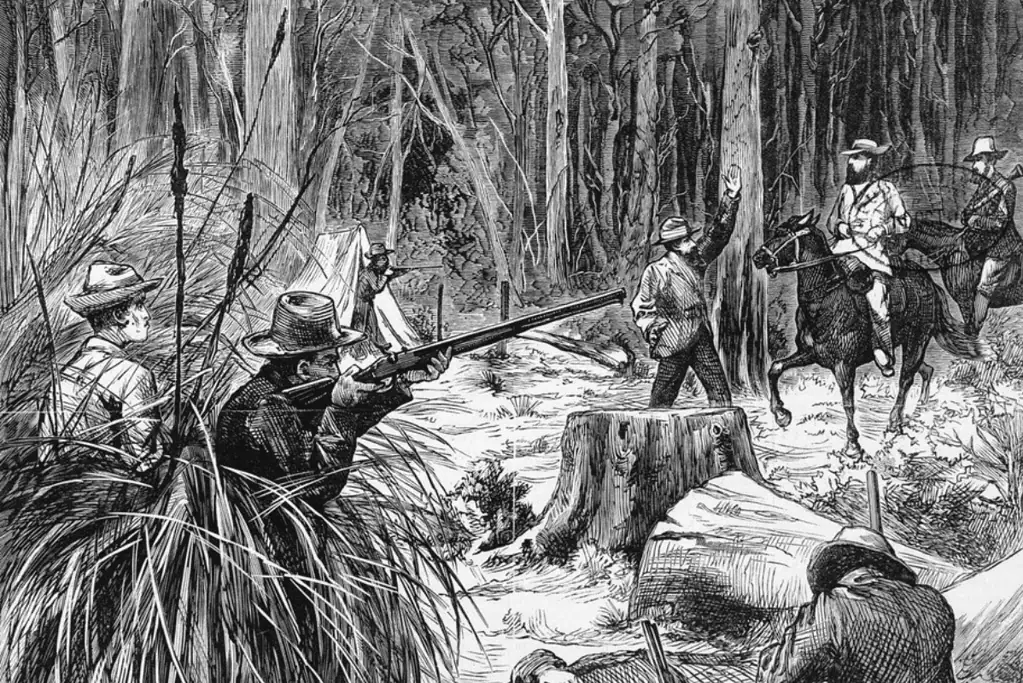 Image of Ned Kelly's gang ambushing the Victorian police