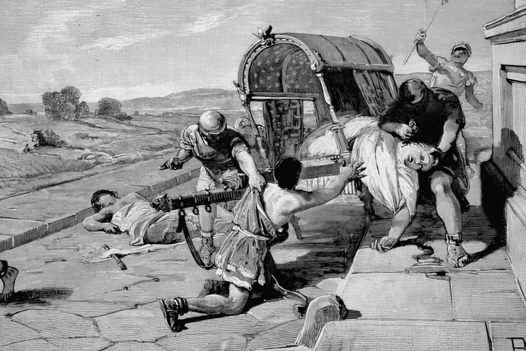 facts-about-cicero-grim-public-display Image of Civero's murder on the Appian Way.