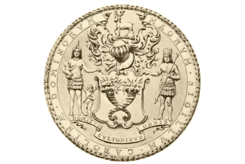 facts-about-john-locke-colonial-policies Image of the seal of the Lords Proprietors of the Carolina's.