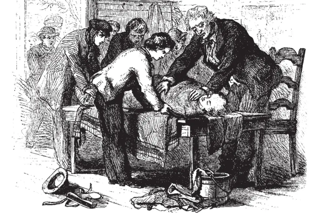 facts-about-john-locke-physician Image of John Locke treating a patient.